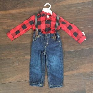 Boys Buffalo Check Suspender Oufit